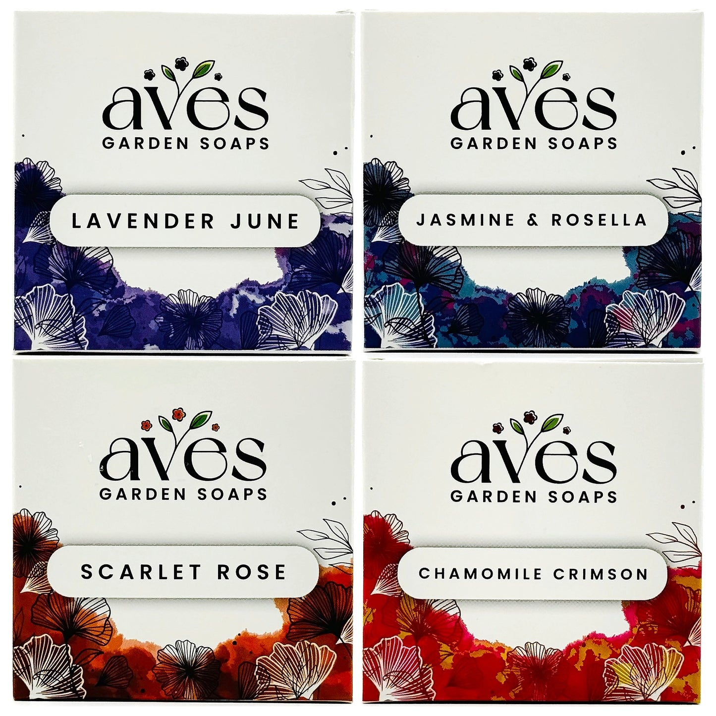 Classic Florals 4-Pack Lavender June, Jasmine & Rosella, Scarlet Rose, and Chamomile Crimson